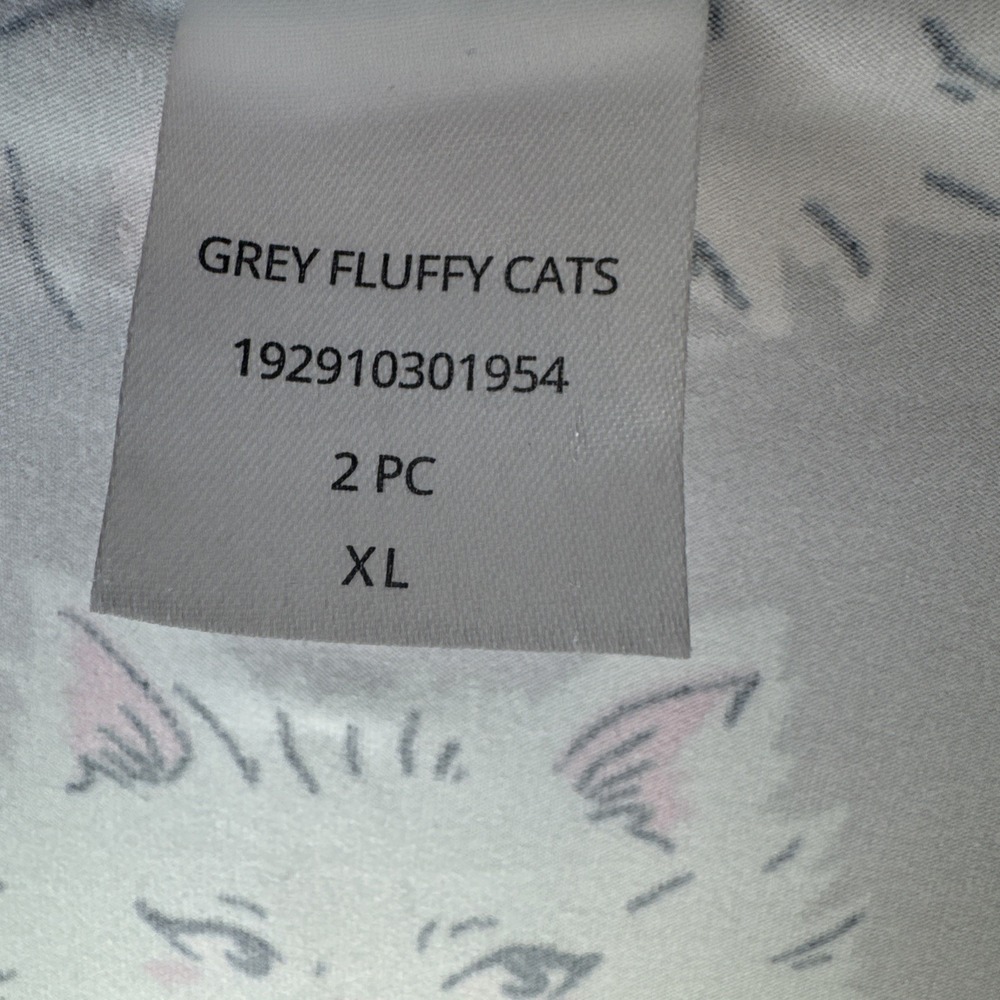Munki Munki Pajama Set XL Gray Pastel Cat Face Bow Print Button Up Super Soft - Picture 9 of 11